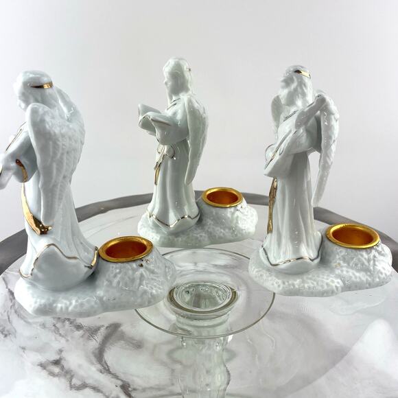 Christmas On Mainstreet Porcelain Angel Candleholders Set of 3 Musical Angels - Picture 7 of 14